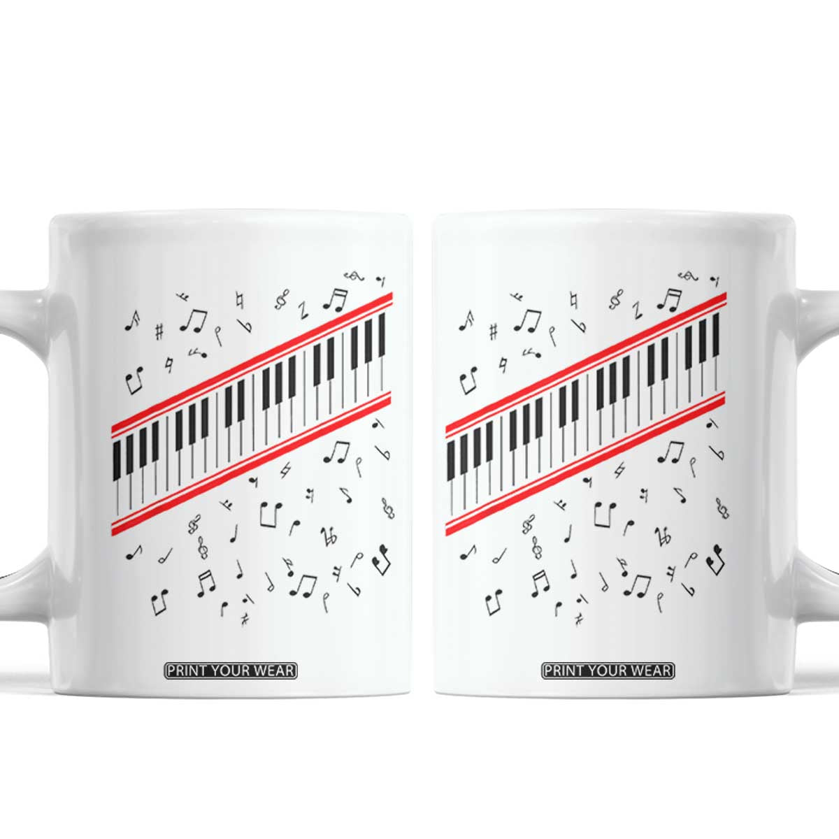 Piano Keyboard Graphic Coffee Mug Musical Notes Alignment Pianist