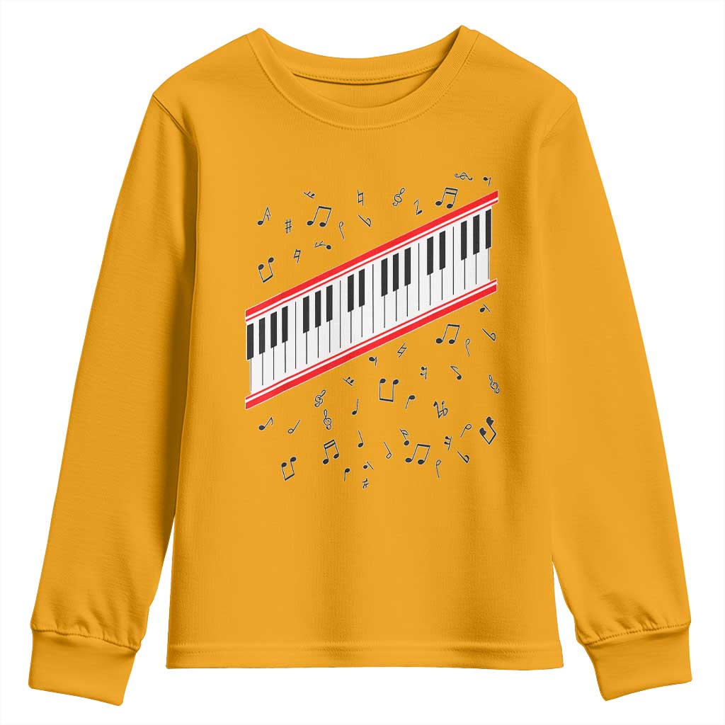 Piano Keyboard Graphic Youth Sweatshirt Musical Notes Alignment Pianist