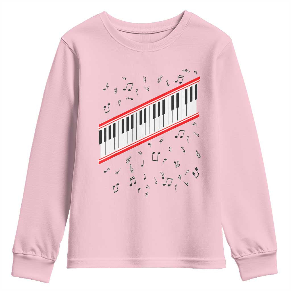 Piano Keyboard Graphic Youth Sweatshirt Musical Notes Alignment Pianist