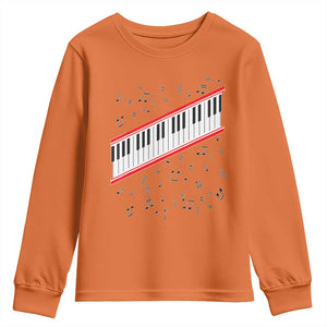 Piano Keyboard Graphic Youth Sweatshirt Musical Notes Alignment Pianist