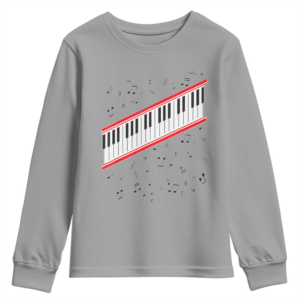 Piano Keyboard Graphic Youth Sweatshirt Musical Notes Alignment Pianist
