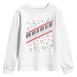 Piano Keyboard Graphic Youth Sweatshirt Musical Notes Alignment Pianist