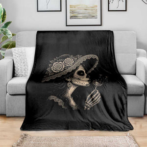 Vintage Dia de los Muertos Catrina Portrait Graphic Throw Blanket Gothic Sugar Skull Woman Blowing Dandelion