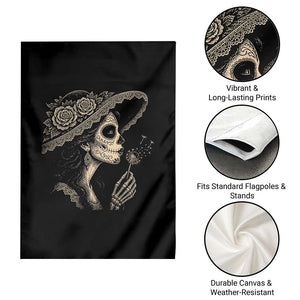 Vintage Dia de los Muertos Catrina Portrait Graphic Garden Flag Gothic Sugar Skull Woman Blowing Dandelion TS02 Print Your Wear