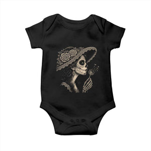 Vintage Dia de los Muertos Catrina Portrait Graphic Baby Onesie Gothic Sugar Skull Woman Blowing Dandelion TS02 Black Print Your Wear