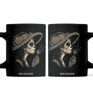Vintage Dia de los Muertos Catrina Portrait Graphic Coffee Mug Gothic Sugar Skull Woman Blowing Dandelion TS02 Black Print Your Wear