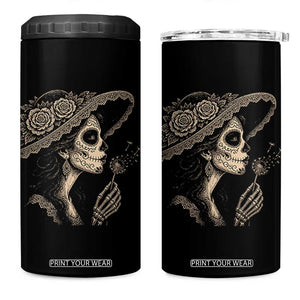 Vintage Dia de los Muertos Catrina Portrait Graphic 4 in 1 Can Cooler Tumbler Gothic Sugar Skull Woman Blowing Dandelion TS02 One Size: 16 oz Black Print Your Wear