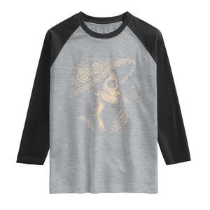 Vintage Dia de los Muertos Catrina Portrait Graphic Raglan Shirt Gothic Sugar Skull Woman Blowing Dandelion TS02 Heather Gray Black Print Your Wear