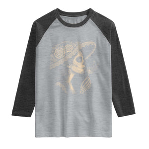 Vintage Dia de los Muertos Catrina Portrait Graphic Raglan Shirt Gothic Sugar Skull Woman Blowing Dandelion TS02 Heather Gray Heather Charcoal Print Your Wear