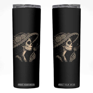 Vintage Dia de los Muertos Catrina Portrait Graphic Skinny Tumbler Gothic Sugar Skull Woman Blowing Dandelion TS02 Black Print Your Wear