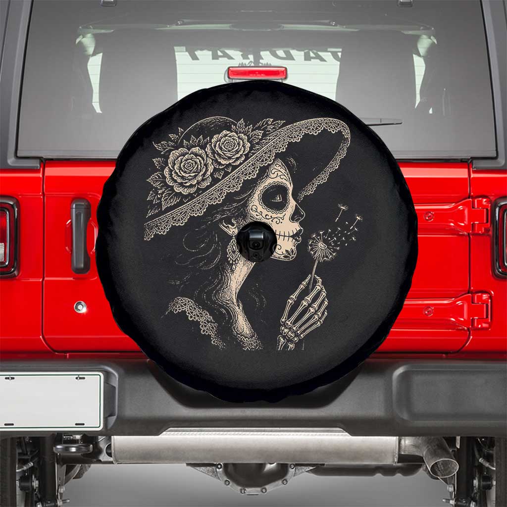 Vintage Dia de los Muertos Catrina Portrait Graphic Spare Tire Cover Gothic Sugar Skull Woman Blowing Dandelion TS02 Black Print Your Wear