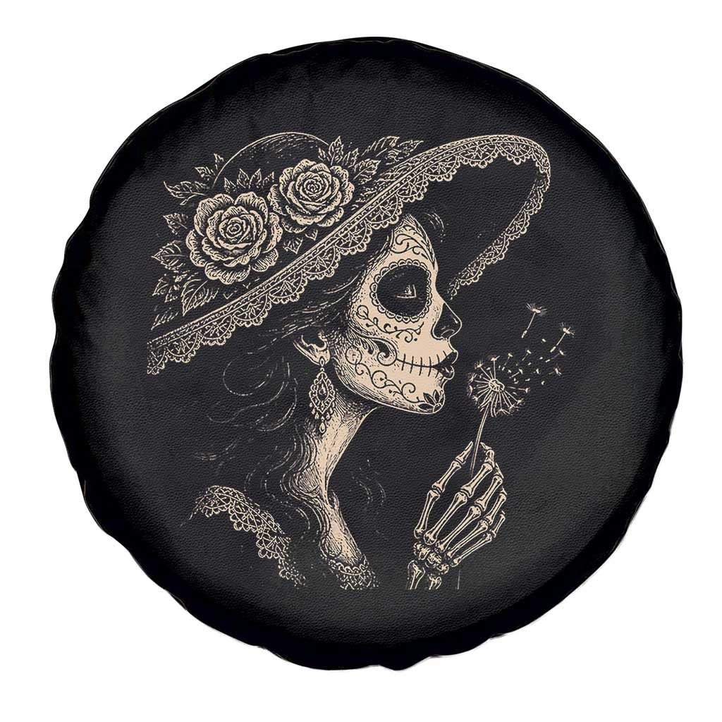 Vintage Dia de los Muertos Catrina Portrait Graphic Spare Tire Cover Gothic Sugar Skull Woman Blowing Dandelion TS02 Print Your Wear