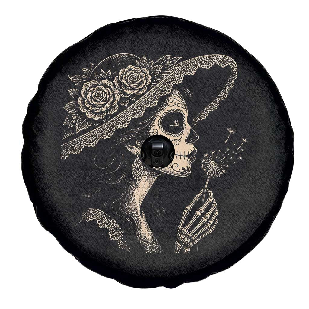 Vintage Dia de los Muertos Catrina Portrait Graphic Spare Tire Cover Gothic Sugar Skull Woman Blowing Dandelion TS02 Print Your Wear