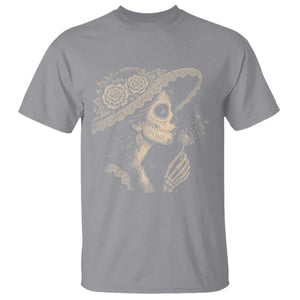 Vintage Dia de los Muertos Catrina Portrait Graphic T Shirt Gothic Sugar Skull Woman Blowing Dandelion TS02 Sport Gray Print Your Wear