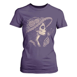 Vintage Dia de los Muertos Catrina Portrait Graphic T Shirt For Women Gothic Sugar Skull Woman Blowing Dandelion TS02 Purple Print Your Wear
