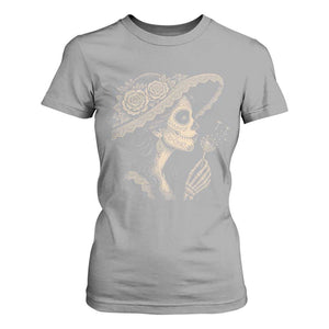 Vintage Dia de los Muertos Catrina Portrait Graphic T Shirt For Women Gothic Sugar Skull Woman Blowing Dandelion TS02 Sport Gray Print Your Wear