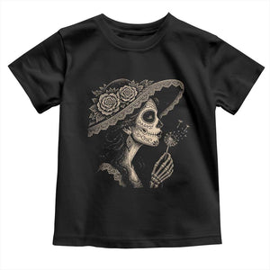 Vintage Dia de los Muertos Catrina Portrait Graphic Toddler T Shirt Gothic Sugar Skull Woman Blowing Dandelion TS02 Black Print Your Wear