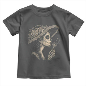 Vintage Dia de los Muertos Catrina Portrait Graphic Toddler T Shirt Gothic Sugar Skull Woman Blowing Dandelion TS02 Dark Heather Print Your Wear