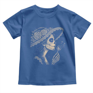 Vintage Dia de los Muertos Catrina Portrait Graphic Toddler T Shirt Gothic Sugar Skull Woman Blowing Dandelion TS02 Royal Blue Print Your Wear