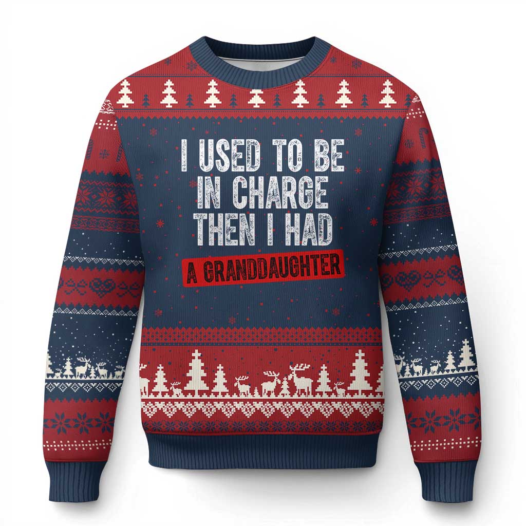 Funny Grandpas Girls Quote Classic Graphic Ugly Christmas Sweater I Used To Be In Charge Then I Had A Granddaughter TS02 Navy Red Print Your Wear