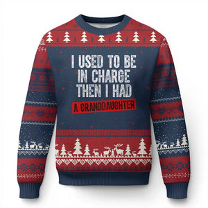 Funny Grandpas Girls Quote Classic Graphic Ugly Christmas Sweater I Used To Be In Charge Then I Had A Granddaughter TS02 Navy Red Print Your Wear