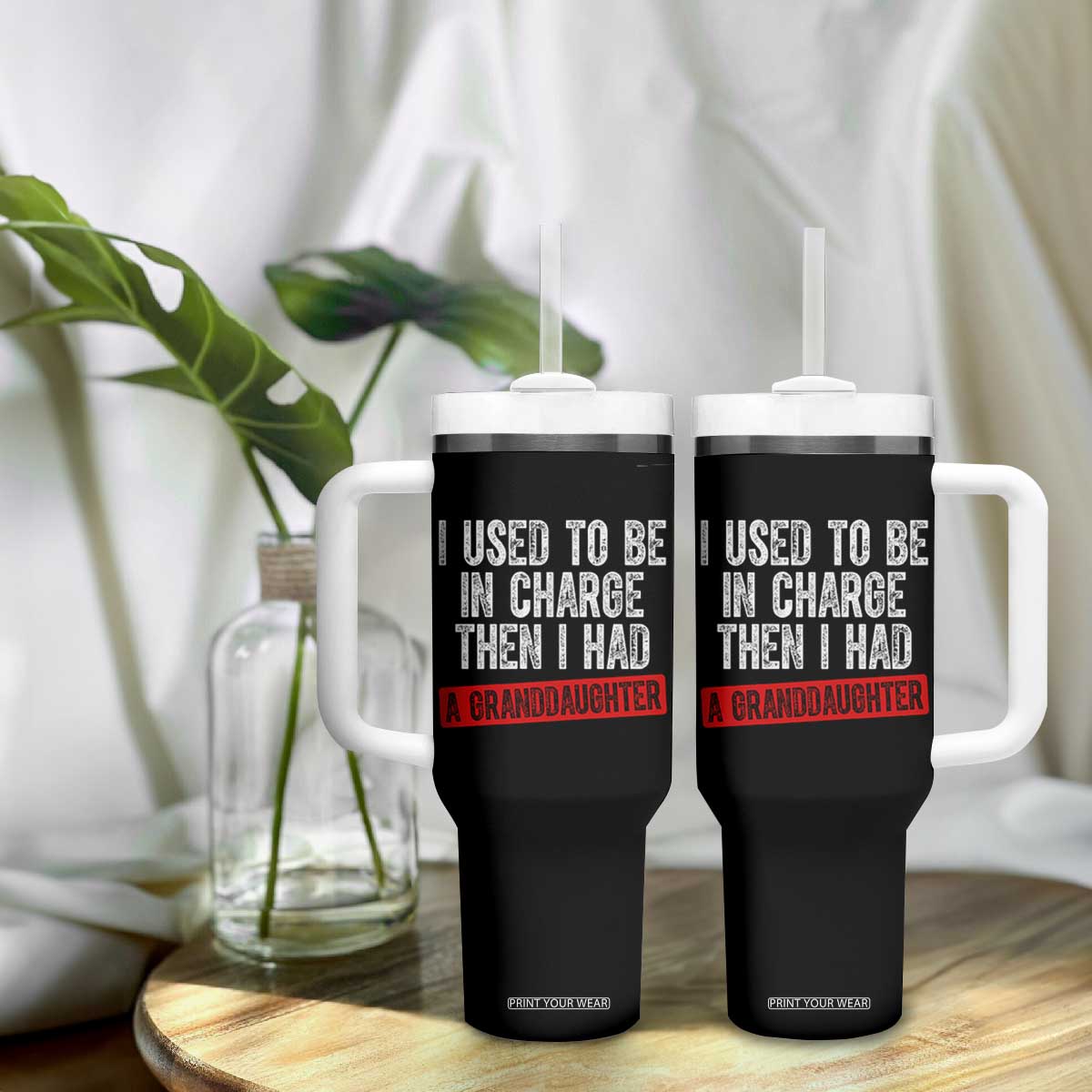 Funny Grandpas Girls Quote Classic Graphic Tumbler With Handle I Used To Be In Charge Then I Had A Granddaughter TS02 Print Your Wear