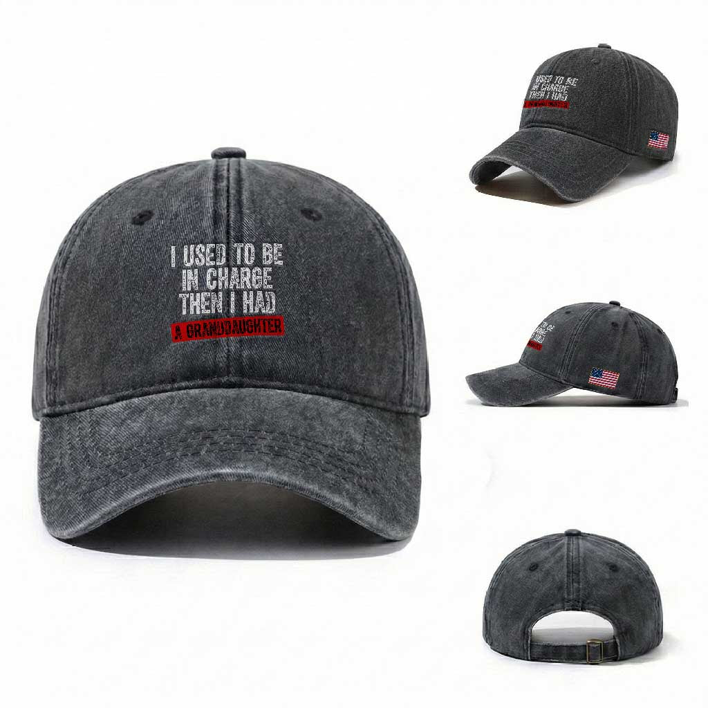 Funny Grandpas Girls Quote Classic Graphic Washed Cotton Baseball Cap I Used To Be In Charge Then I Had A Granddaughter TS02 Washed Cap Universal Fit Dark Gray Print Your Wear