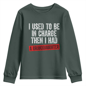 Funny Grandpas Girls Quote Classic Graphic Youth Sweatshirt I Used To Be In Charge Then I Had A Granddaughter TS02 Dark Forest Green Print Your Wear