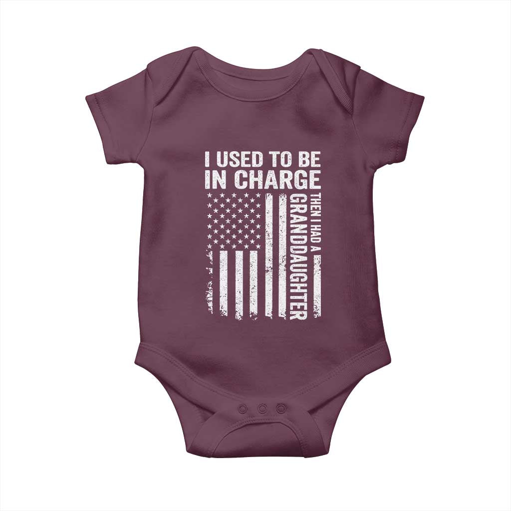Patriotic American Flag Grandfather Pride Baby Onesie I Used To Be In Charge Granddaughter Funny Grandpas Girls Distressed USA Style