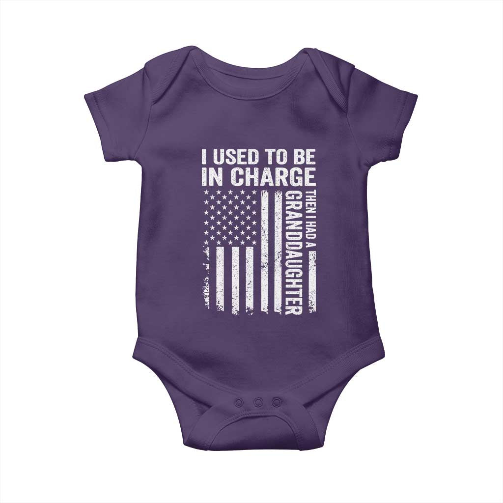 Patriotic American Flag Grandfather Pride Baby Onesie I Used To Be In Charge Granddaughter Funny Grandpas Girls Distressed USA Style