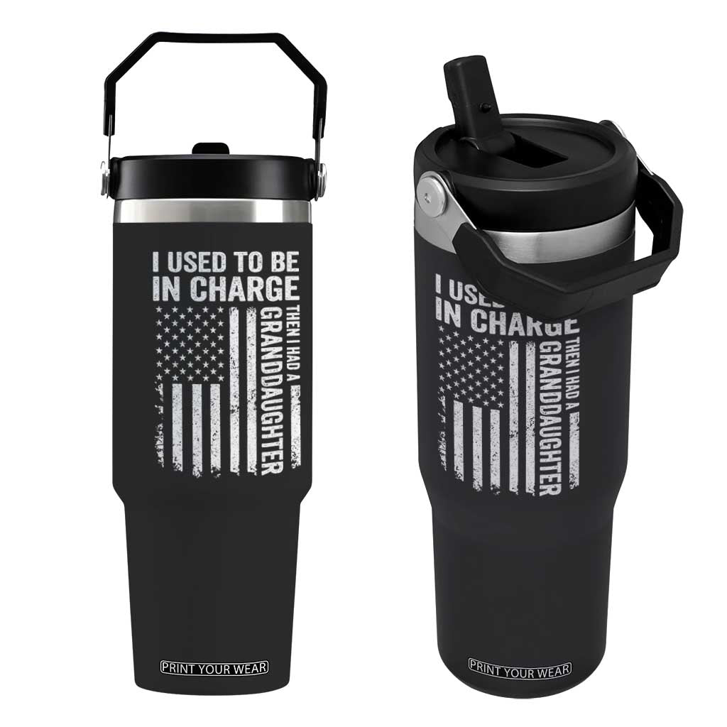 Patriotic American Flag Grandfather Pride Flip Straw Tumbler I Used To Be In Charge Granddaughter Funny Grandpas Girls Distressed USA Style