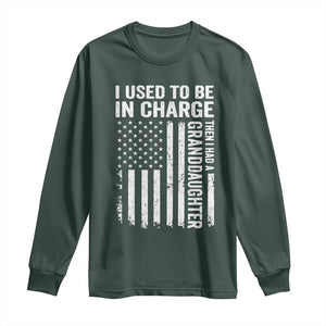 Patriotic American Flag Grandfather Pride Long Sleeve Shirt I Used To Be In Charge Granddaughter Funny Grandpas Girls Distressed USA Style TS02 Dark Forest Green Print Your Wear
