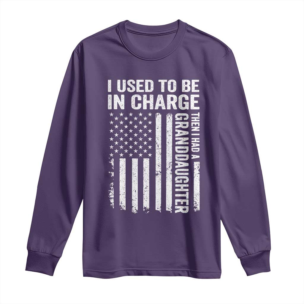 Patriotic American Flag Grandfather Pride Long Sleeve Shirt I Used To Be In Charge Granddaughter Funny Grandpas Girls Distressed USA Style TS02 Purple Print Your Wear