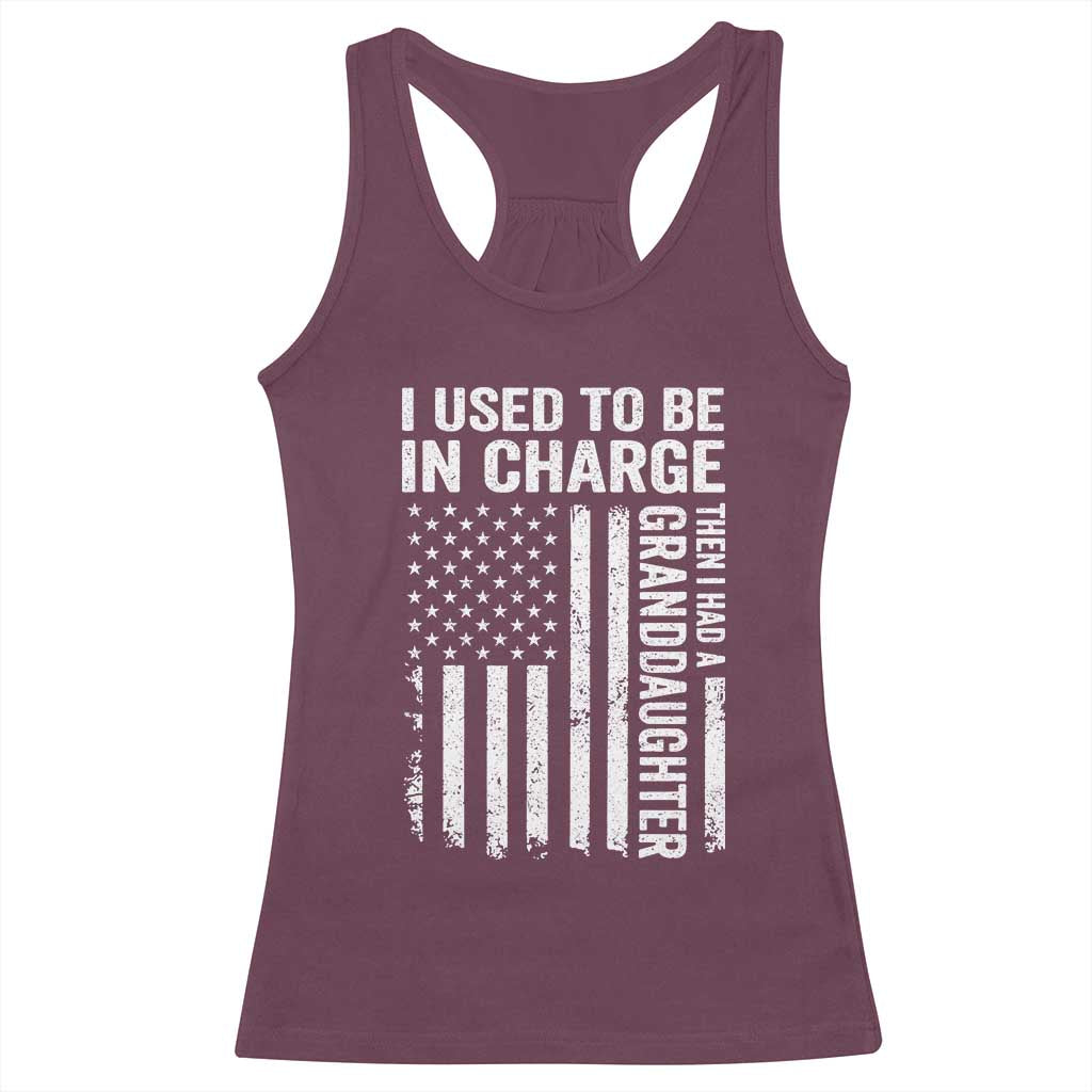 Patriotic American Flag Grandfather Pride Racerback Tank Top I Used To Be In Charge Granddaughter Funny Grandpas Girls Distressed USA Style