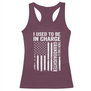 Patriotic American Flag Grandfather Pride Racerback Tank Top I Used To Be In Charge Granddaughter Funny Grandpas Girls Distressed USA Style