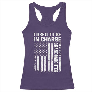 Patriotic American Flag Grandfather Pride Racerback Tank Top I Used To Be In Charge Granddaughter Funny Grandpas Girls Distressed USA Style
