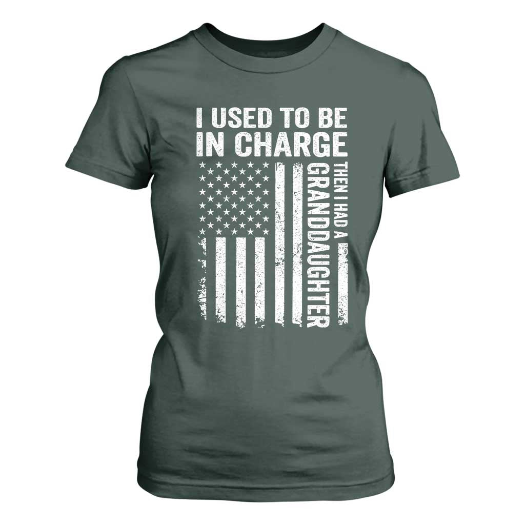 Patriotic American Flag Grandfather Pride T Shirt For Women I Used To Be In Charge Granddaughter Funny Grandpas Girls Distressed USA Style TS02 Dark Forest Green Print Your Wear