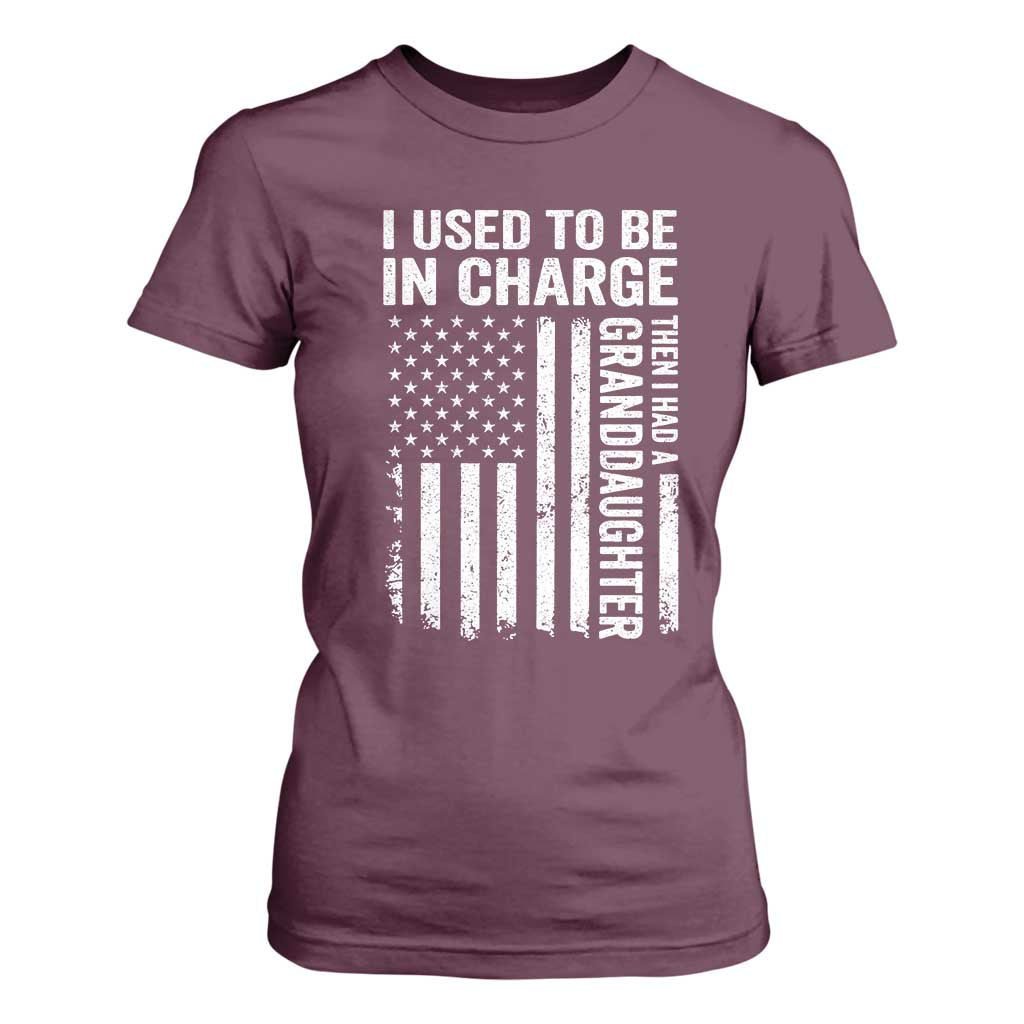 Patriotic American Flag Grandfather Pride T Shirt For Women I Used To Be In Charge Granddaughter Funny Grandpas Girls Distressed USA Style TS02 Maroon Print Your Wear
