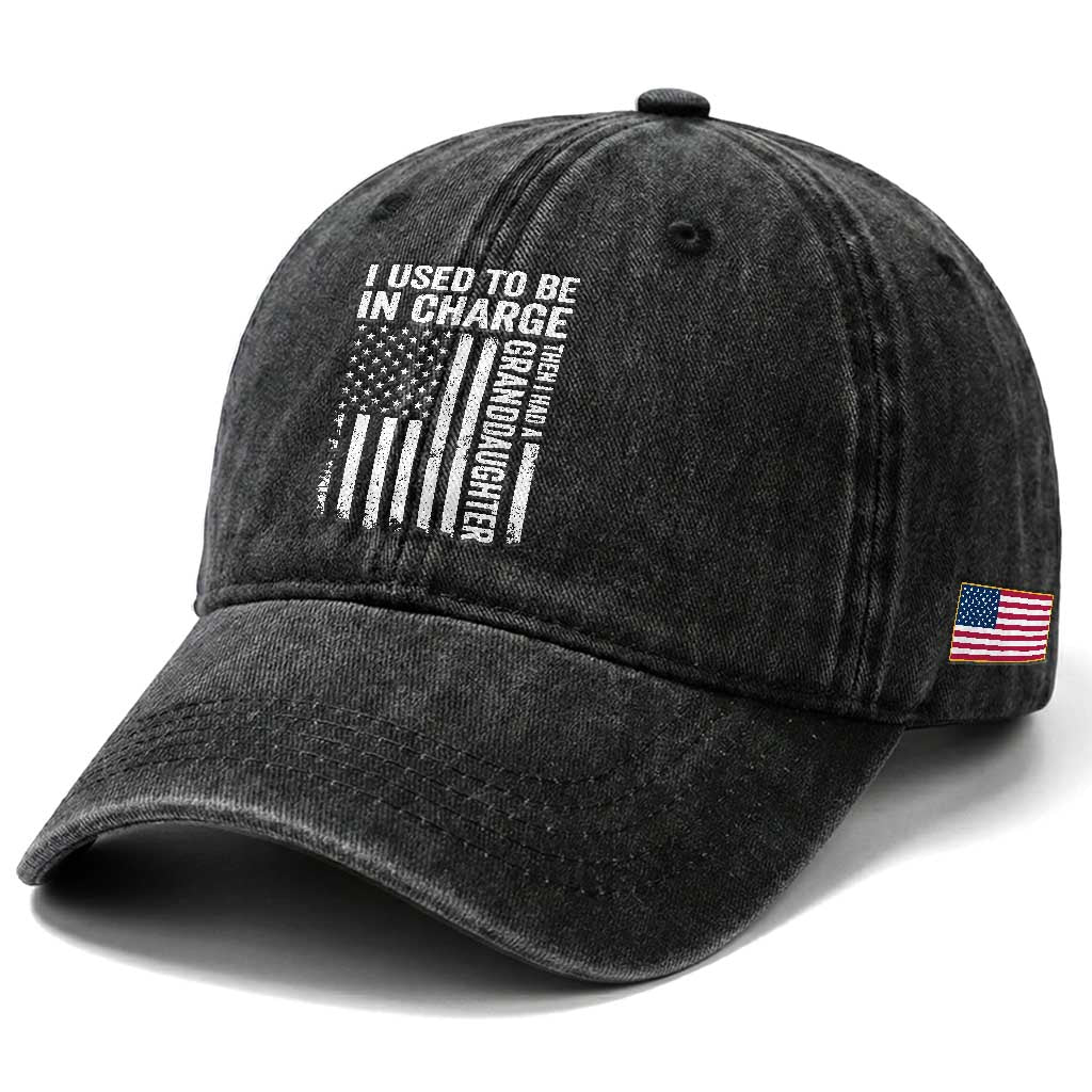 Patriotic American Flag Grandfather Pride Washed Cotton Baseball Cap I Used To Be In Charge Granddaughter Funny Grandpas Girls Distressed USA Style TS02 Print Your Wear