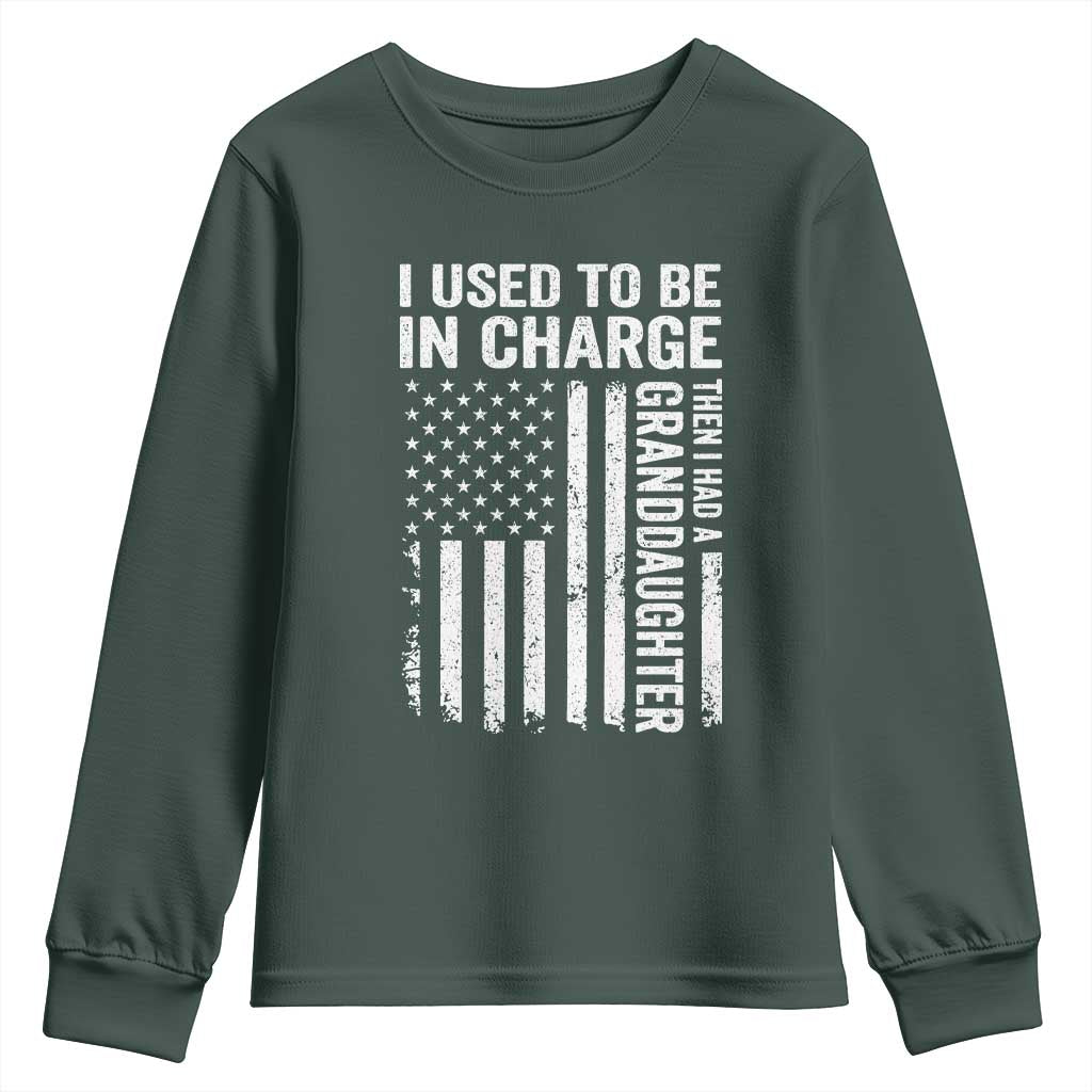 Patriotic American Flag Grandfather Pride Youth Sweatshirt I Used To Be In Charge Granddaughter Funny Grandpas Girls Distressed USA Style