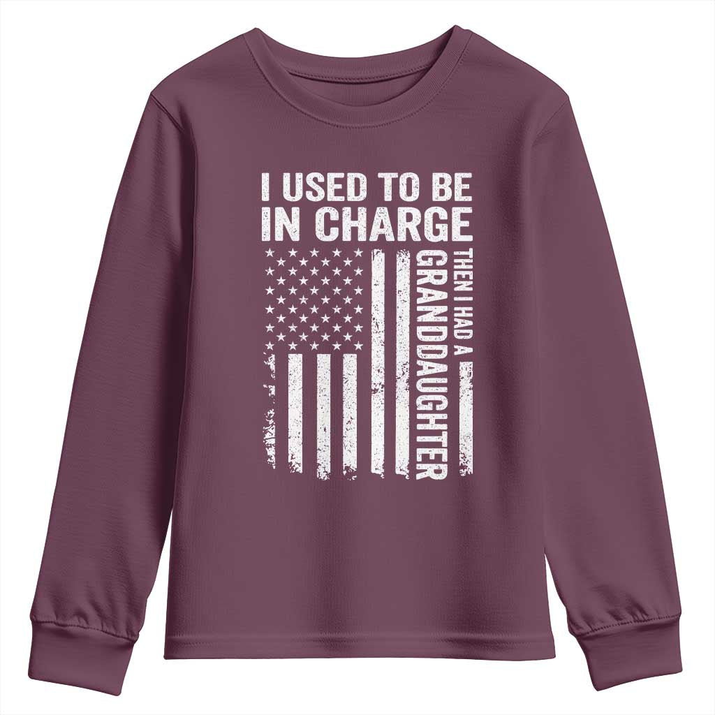 Patriotic American Flag Grandfather Pride Youth Sweatshirt I Used To Be In Charge Granddaughter Funny Grandpas Girls Distressed USA Style