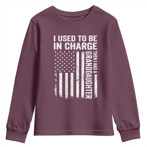 Patriotic American Flag Grandfather Pride Youth Sweatshirt I Used To Be In Charge Granddaughter Funny Grandpas Girls Distressed USA Style