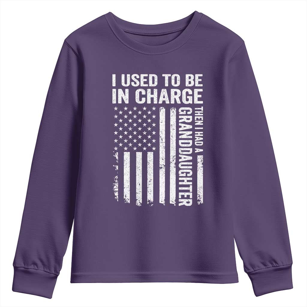 Patriotic American Flag Grandfather Pride Youth Sweatshirt I Used To Be In Charge Granddaughter Funny Grandpas Girls Distressed USA Style