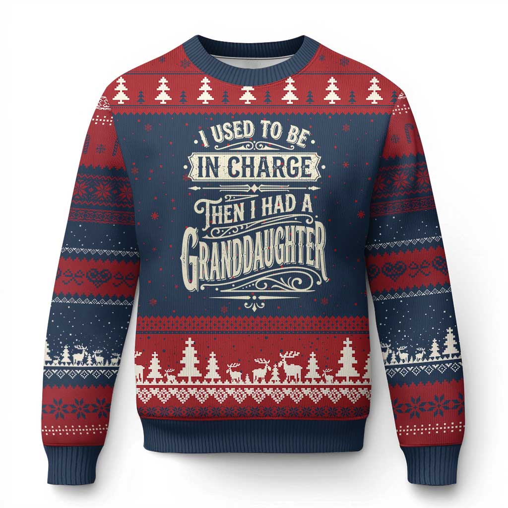 Vintage Style Western Funny Grandpas Girls Ugly Christmas Sweater I Used To Be In Charge Then I Had A Granddaughter Retro Look TS02 Navy Red Print Your Wear