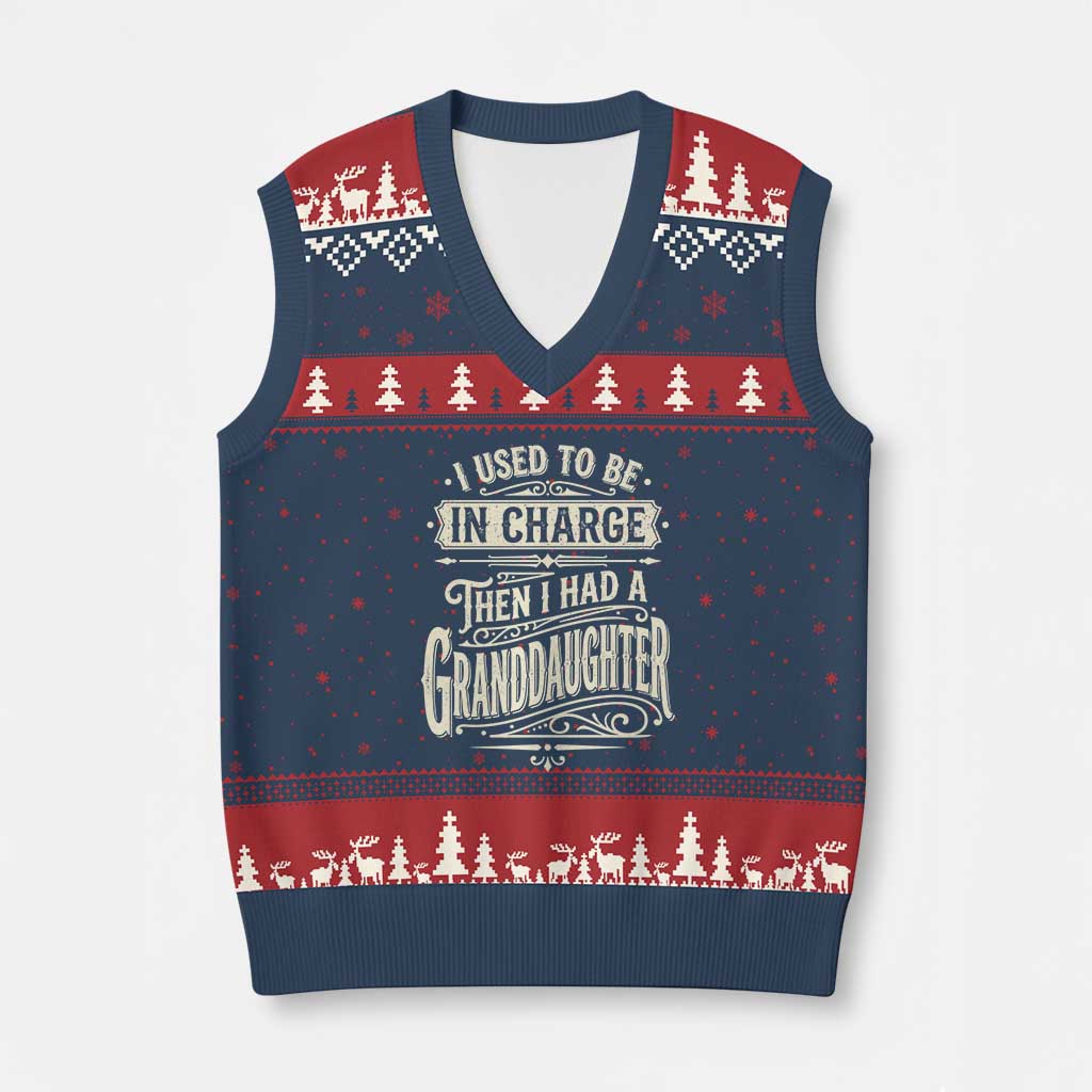 Vintage Style Western Funny Grandpas Girls V-Neck Knit Sweater Vest I Used To Be In Charge Then I Had A Granddaughter Retro Look TS02 Navy Red Print Your Wear