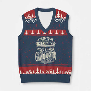 Vintage Style Western Funny Grandpas Girls V-Neck Knit Sweater Vest I Used To Be In Charge Then I Had A Granddaughter Retro Look TS02 Navy Red Print Your Wear