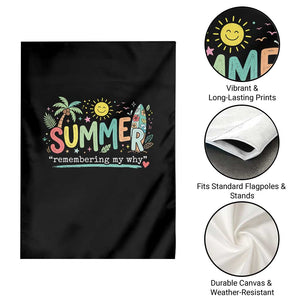 Summer Remembering My Why Garden Flag Cute Tropical Beach Palm Tree Surfboard Teacher Graphic