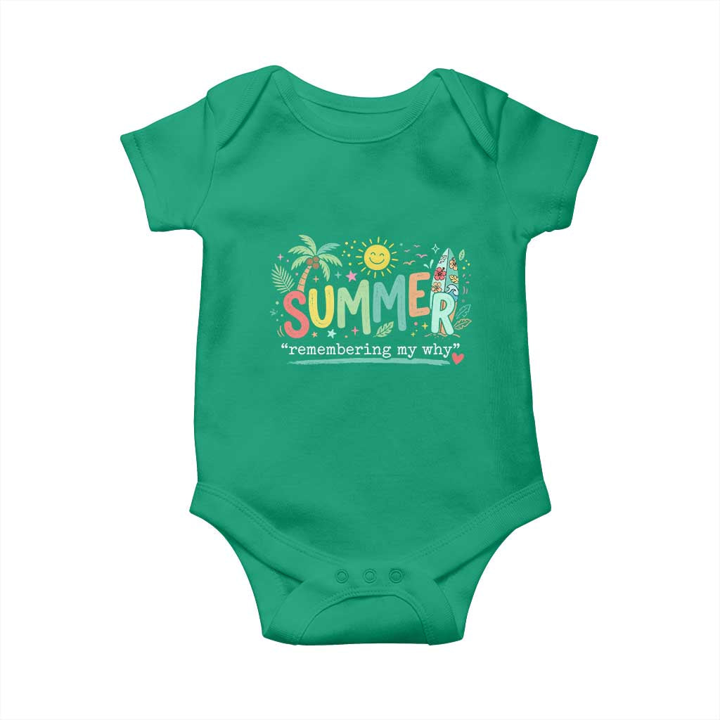 Summer Remembering My Why Baby Onesie Cute Tropical Beach Palm Tree Surfboard Teacher Graphic