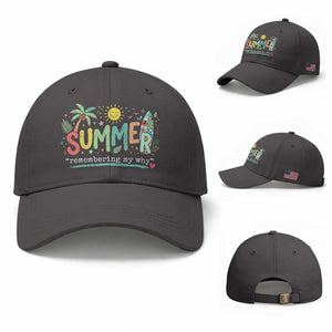 Summer Remembering My Why Baseball Cap Cute Tropical Beach Palm Tree Surfboard Teacher Graphic