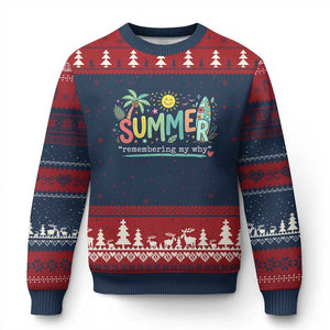 Summer Remembering My Why Ugly Christmas Sweater Cute Tropical Beach Palm Tree Surfboard Teacher Graphic TS02 Navy Red Print Your Wear